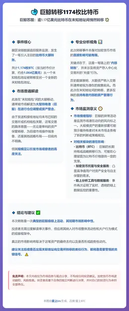 巨鲸转移1174枚比特币