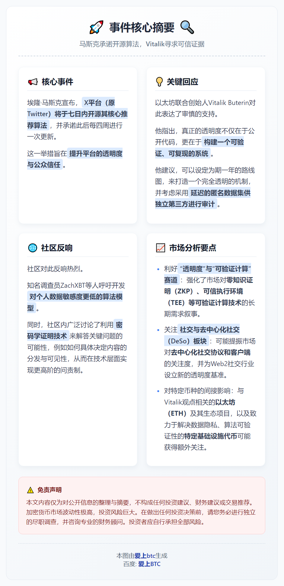 马斯克承诺开源算法，Vitalik寻求可信证据