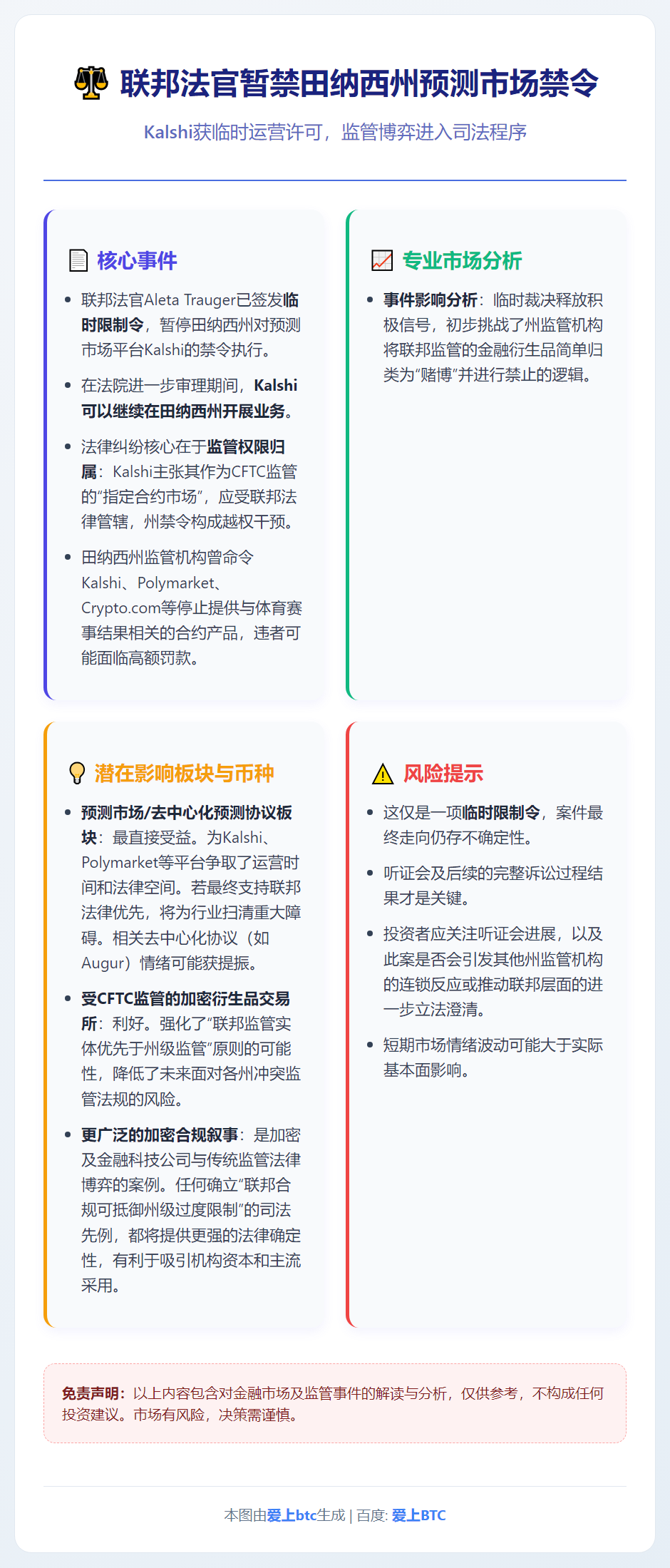 联邦法官暂禁田纳西州Kalshi预测市场禁令