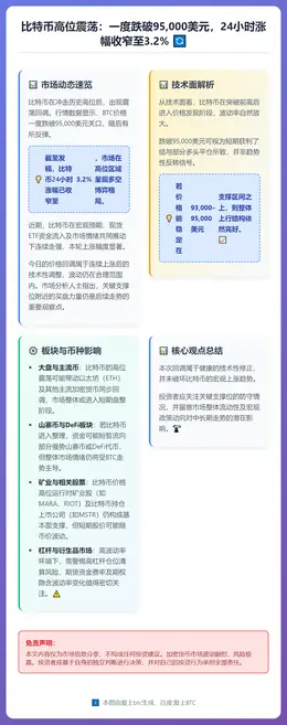 比特币跌破9.5万美元 涨幅收窄至3.2%
