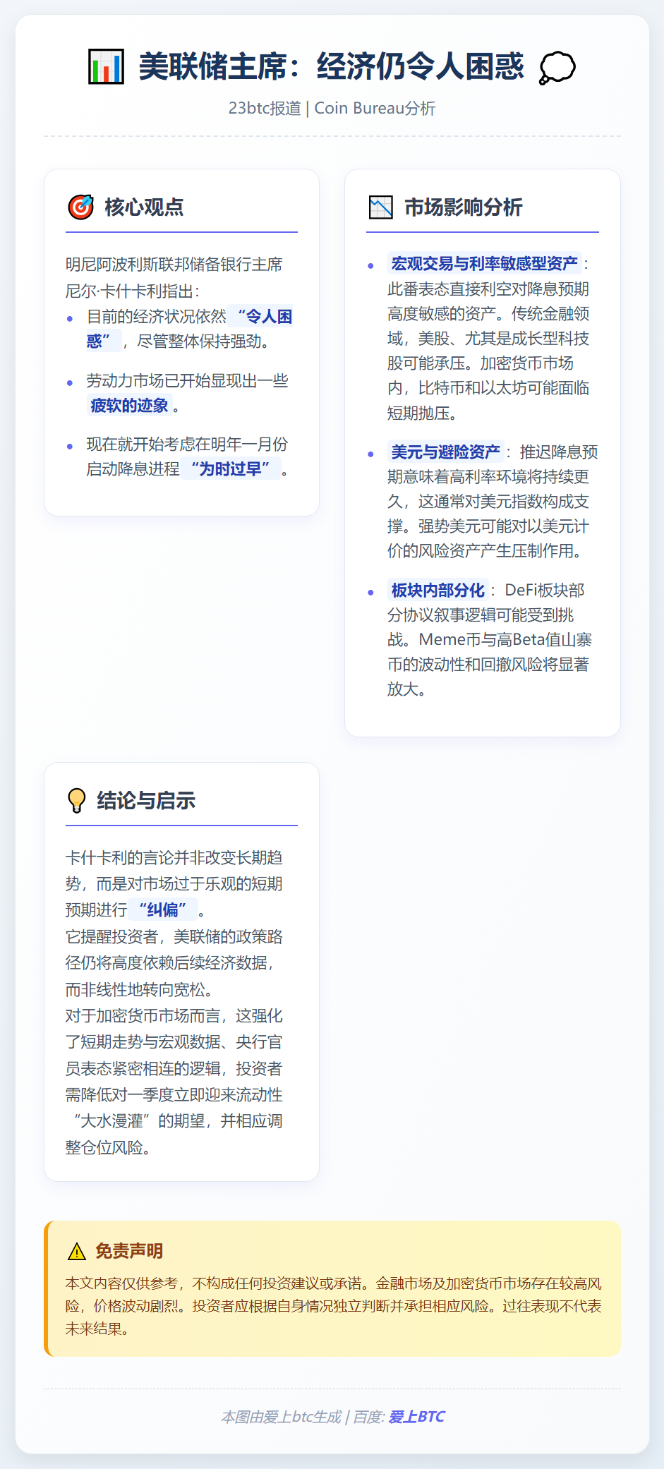 美联储主席：经济仍令人困惑