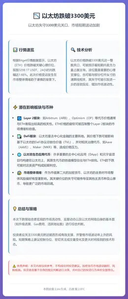 以太坊跌破3300美元