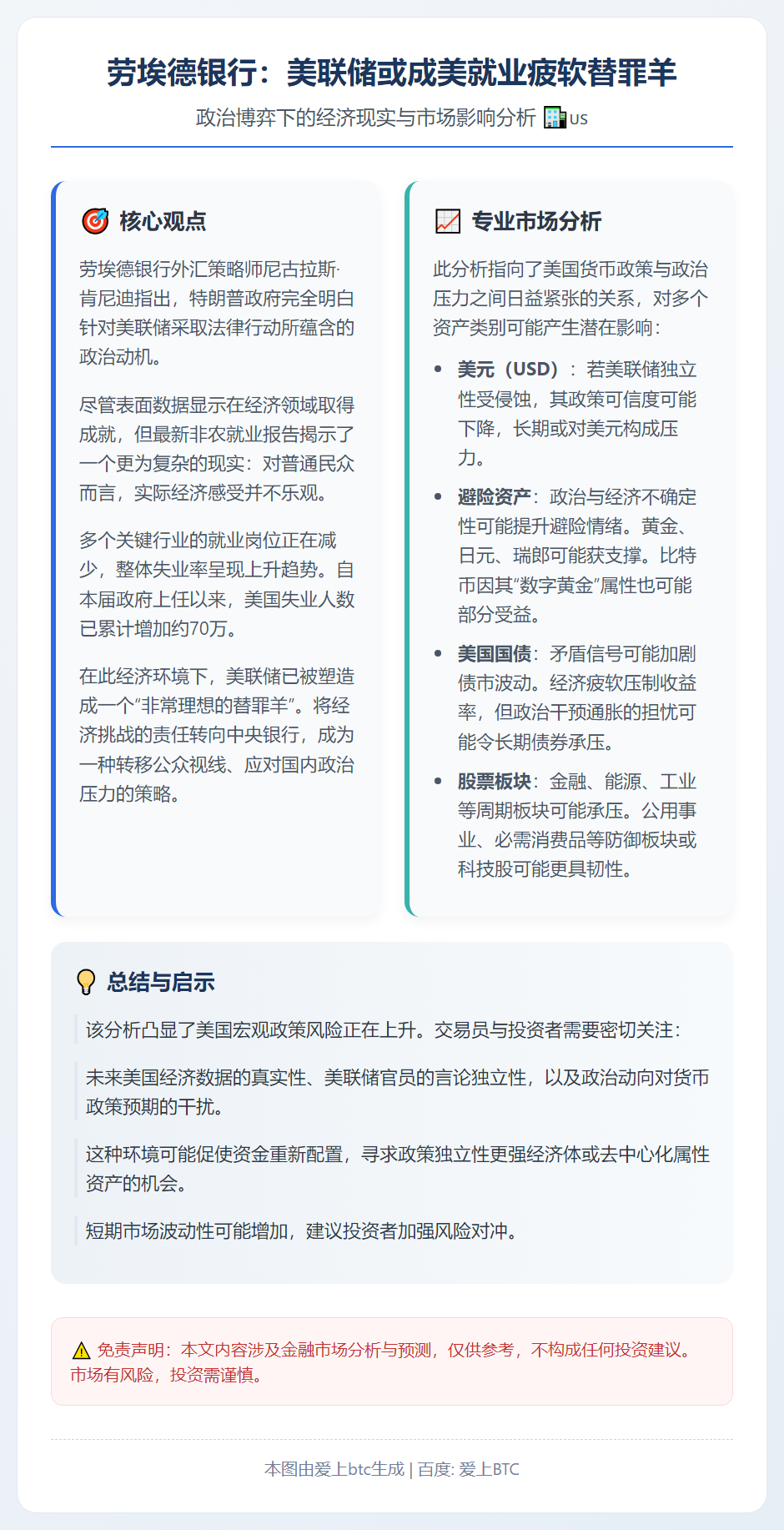 劳埃德银行：美联储或成美就业疲软替罪羊