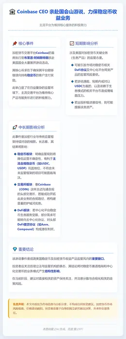 Coinbase CEO 游说国会保障稳定币收益