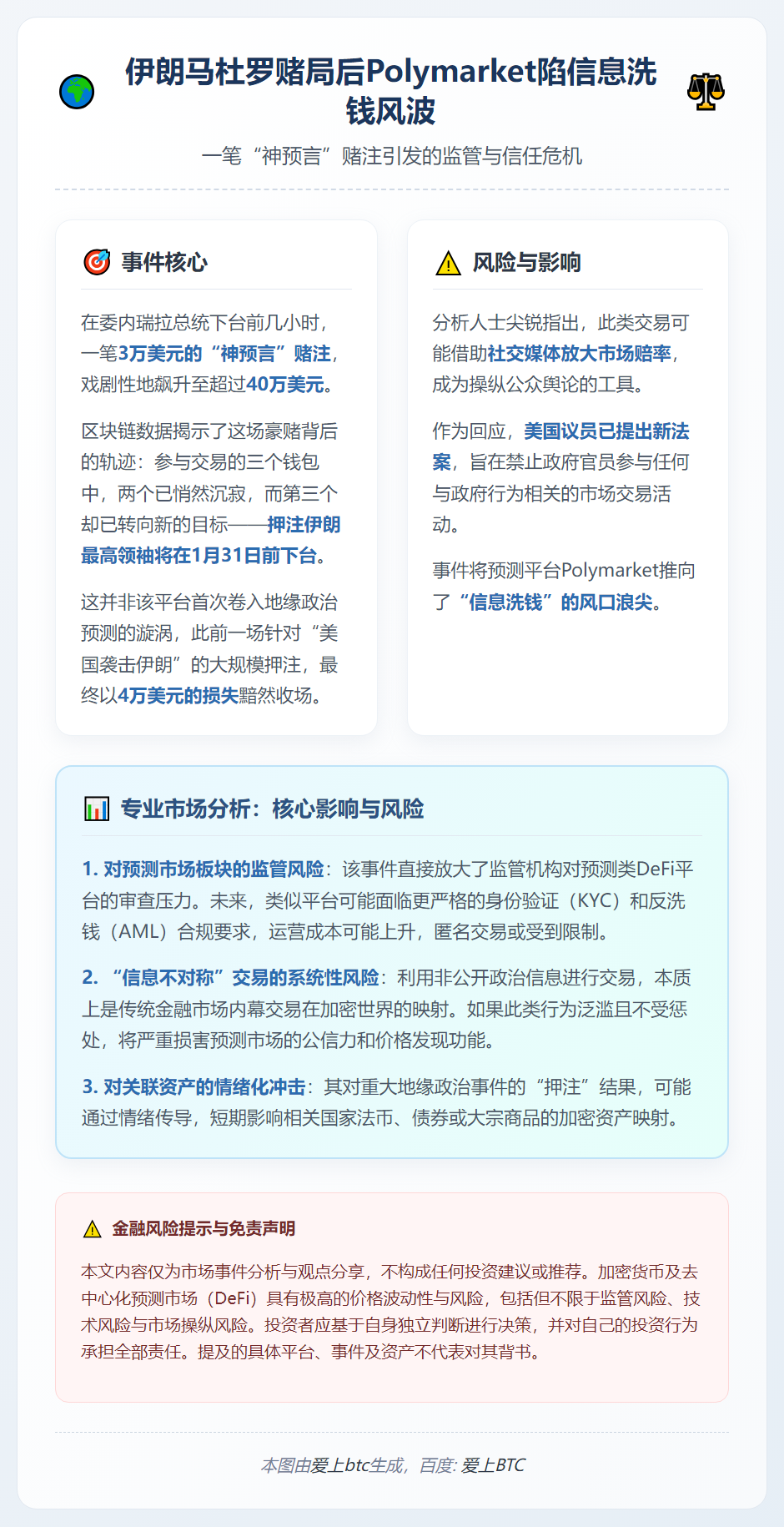 伊朗马杜罗赌局后Polymarket陷信息洗钱风波