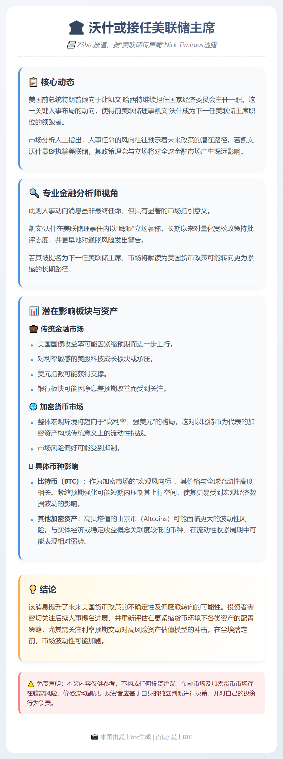 沃什或接任美联储主席