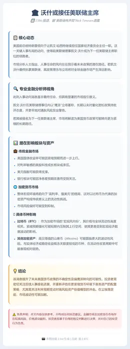 沃什或接任美联储主席