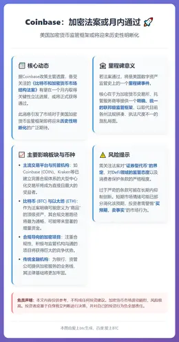 Coinbase：加密法案或月内通过