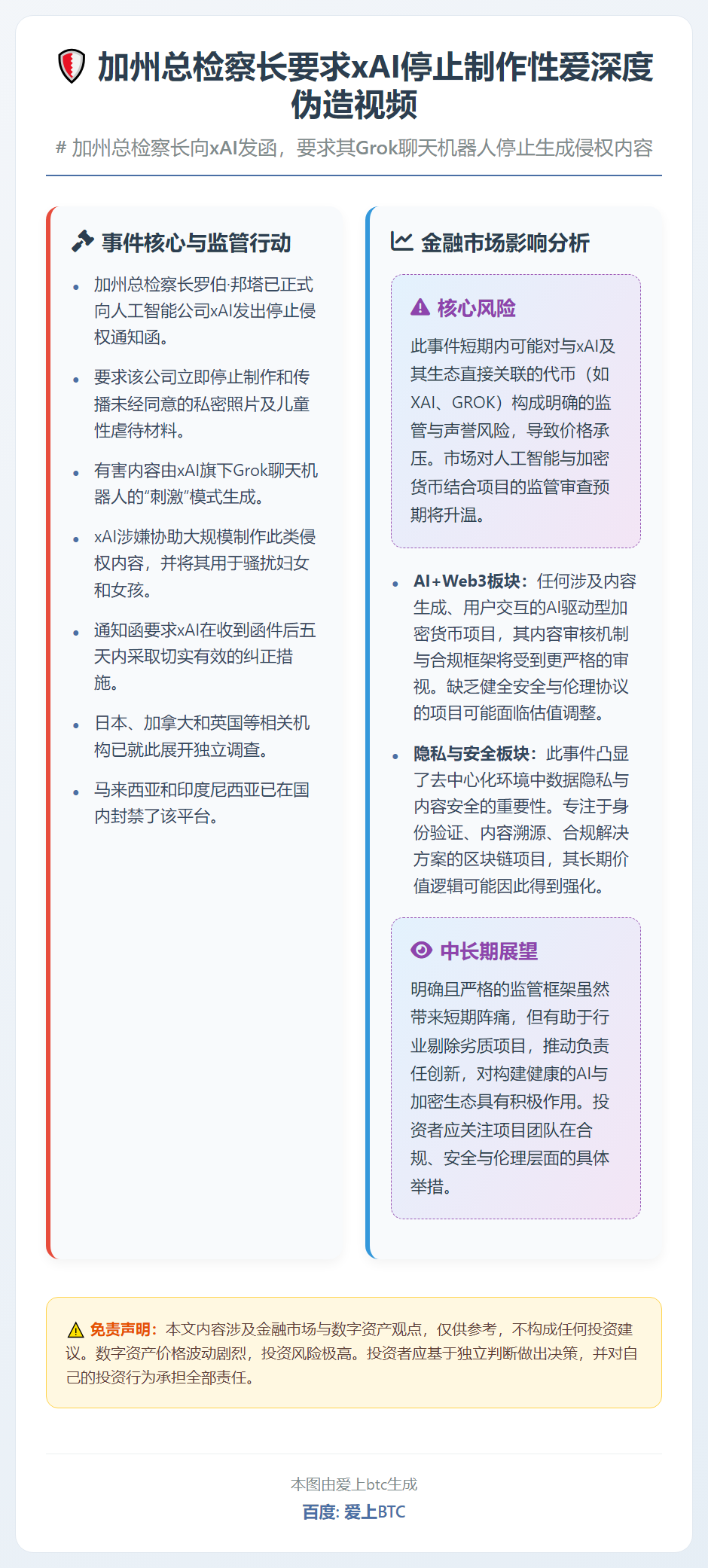 加州总检察长要求xAI停止制作性爱深度伪造视频