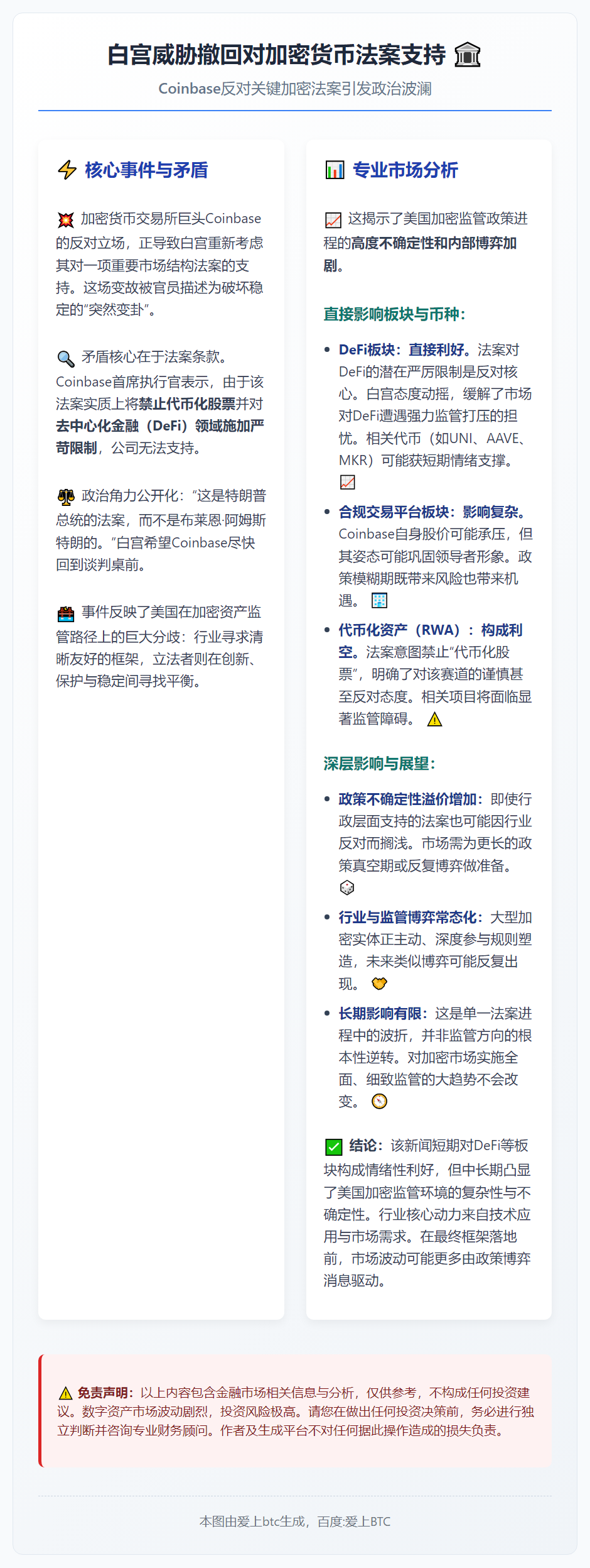白宫威胁撤回对加密货币法案支持