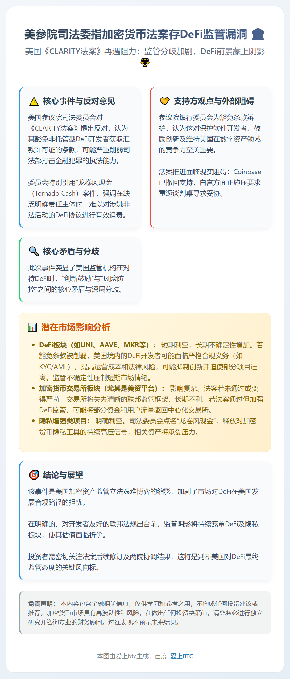 美参院司法委指加密货币法案存DeFi监管漏洞