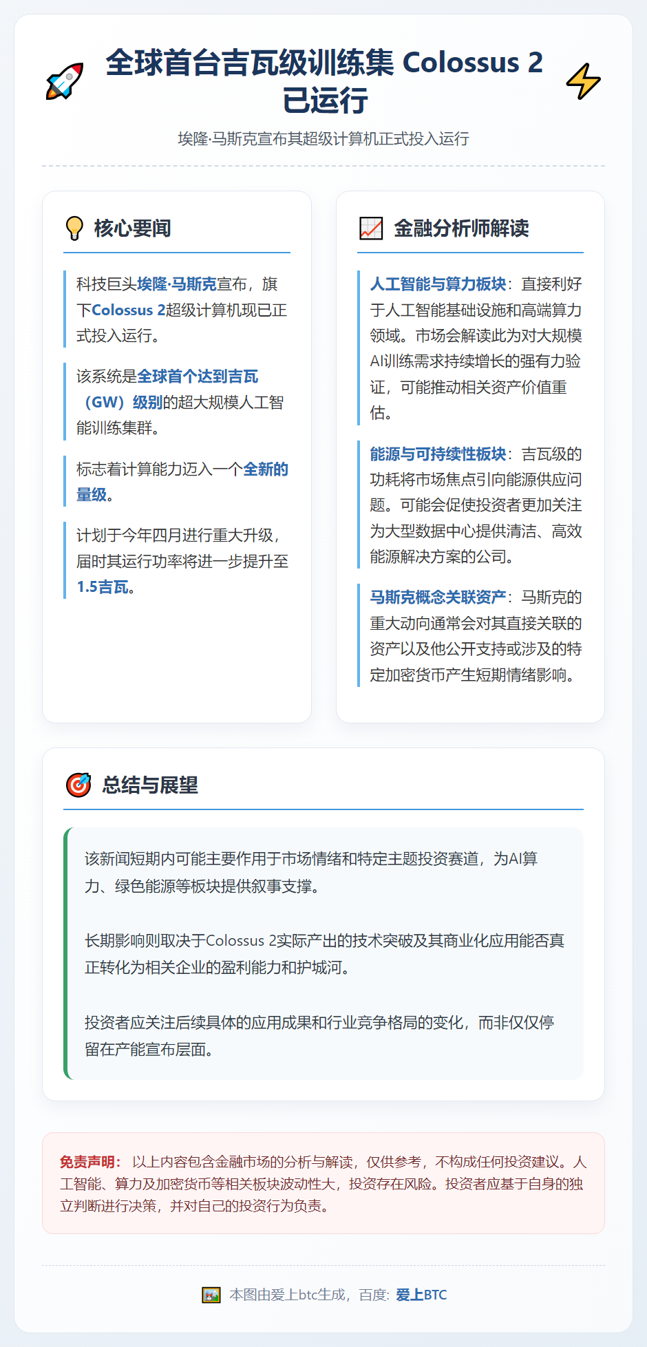 马斯克：全球首台吉瓦级训练集Colossus 2已运行