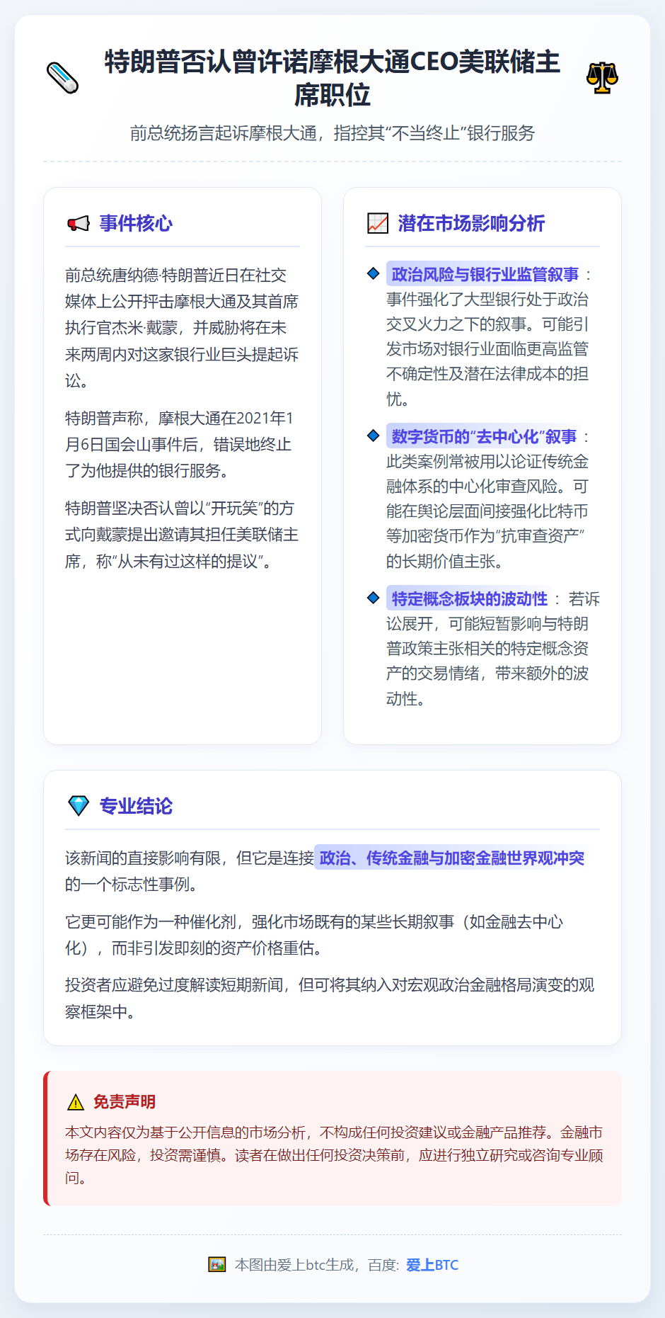 特朗普否认曾许诺摩根大通CEO美联储主席职位