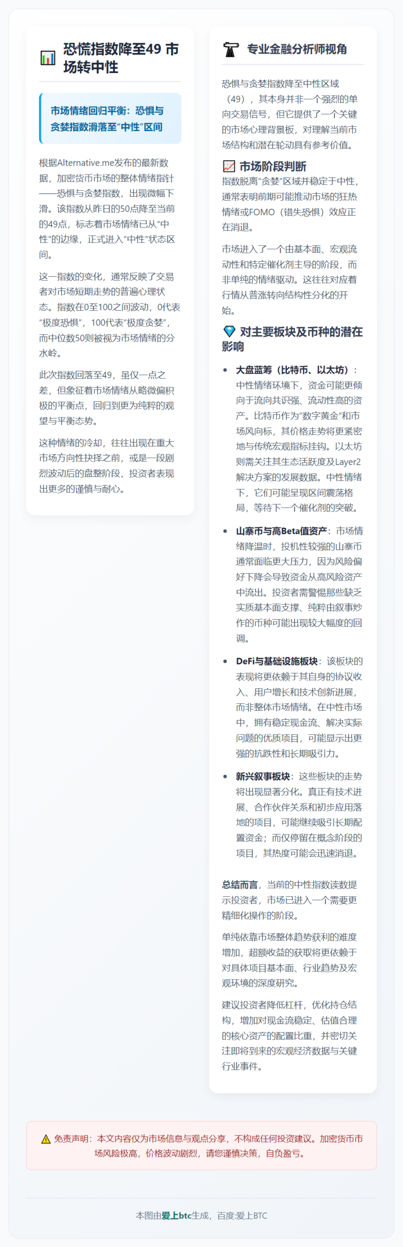 恐慌指数降至49 市场转中性