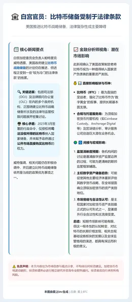 白宫官员：比特币储备受制于法律条款