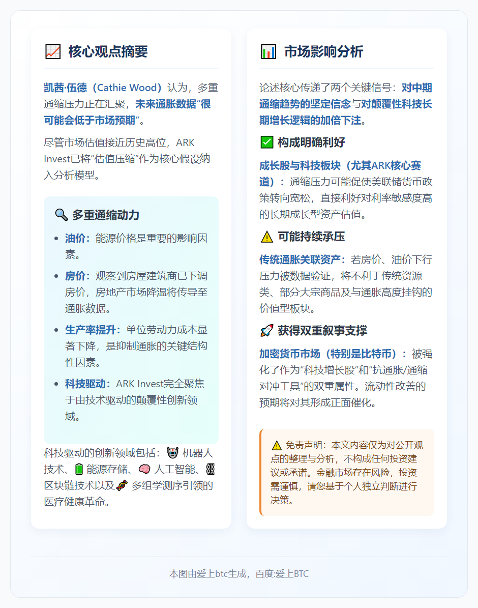 Cathie Wood：通胀或低于预期，市场判断有误