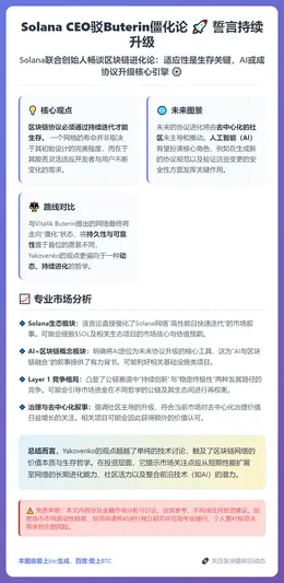 Solana CEO驳Buterin僵化论 誓言持续升级