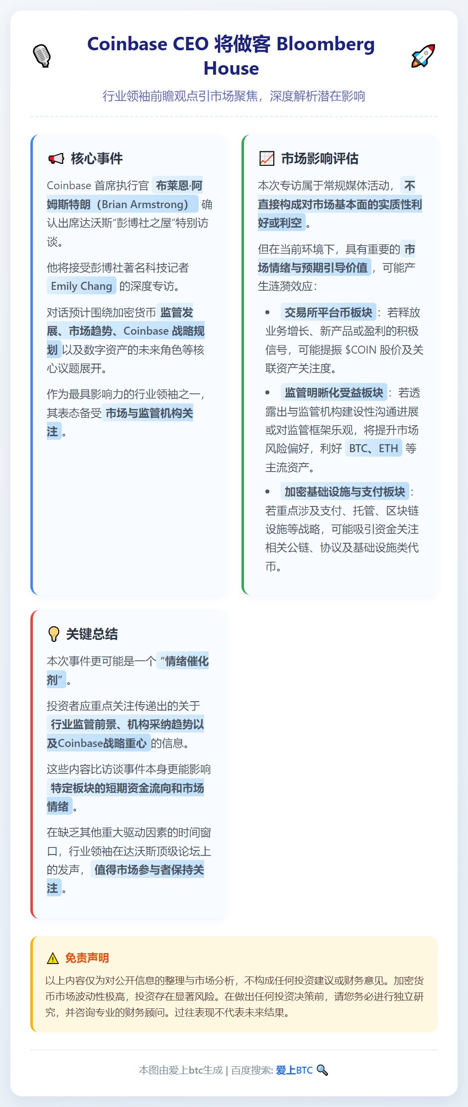 Coinbase CEO 将做客 Bloomberg Hou