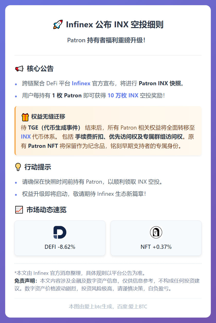 Infinex 1月30日快照，1 Patron换10万IN