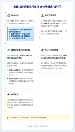 美元指数跌至四月低点 比特币影响几何