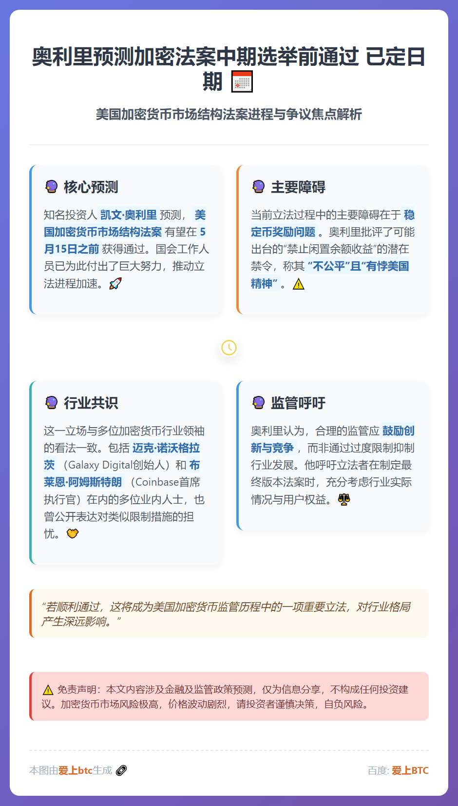 奥利里预测加密法案中期选举前通过 已定日期