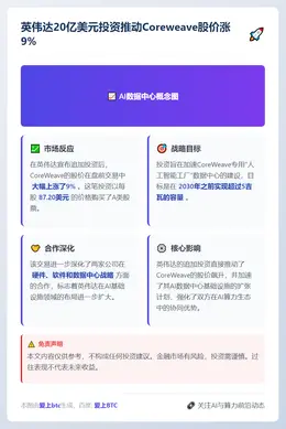 英伟达20亿美元投资推动Coreweave股价涨9%