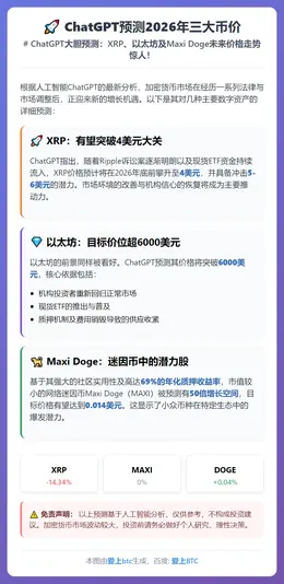 ChatGPT预测2026年三大币价