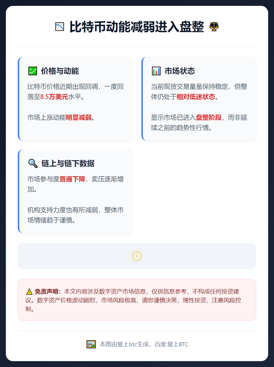 比特币动能减弱进入盘整