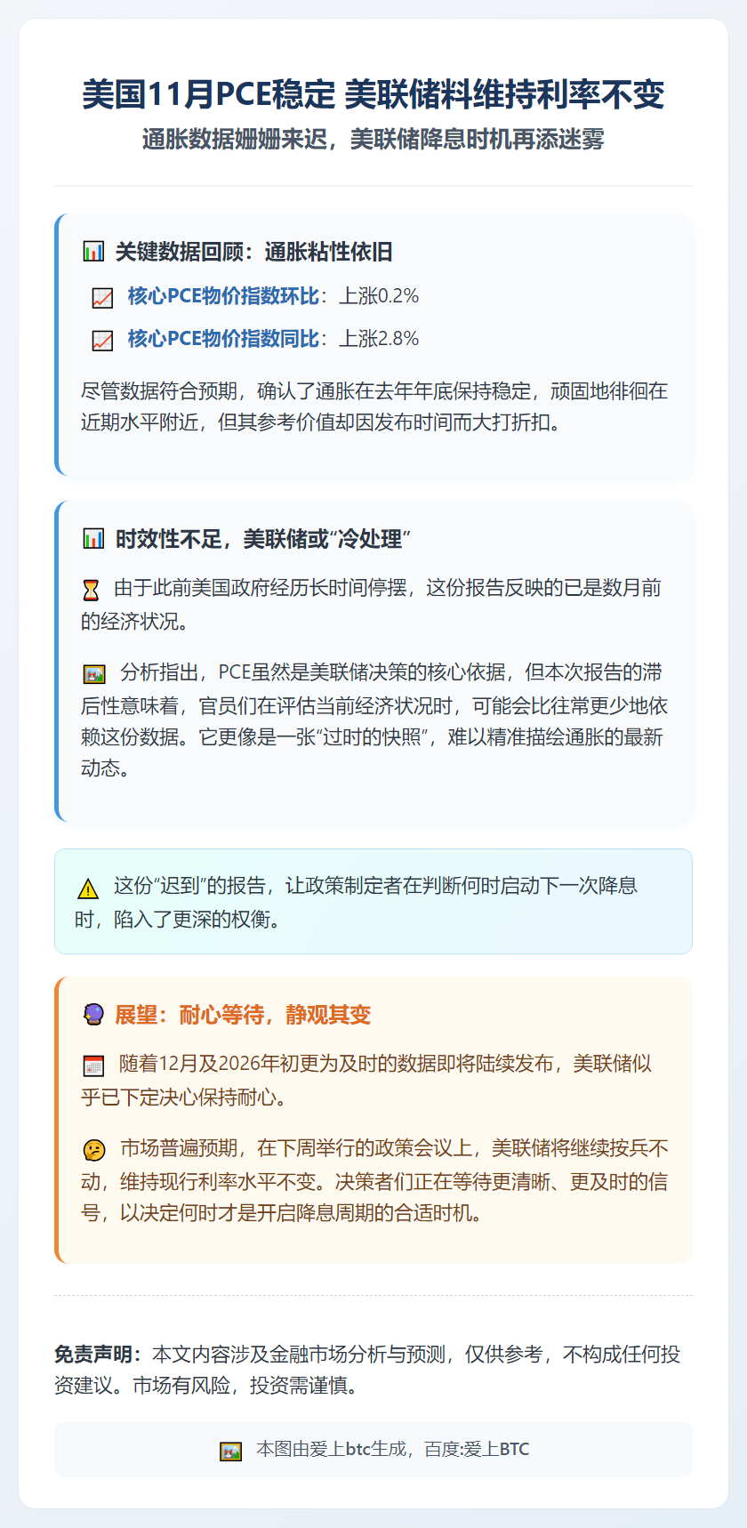 美国11月PCE稳定 美联储料维持利率不变