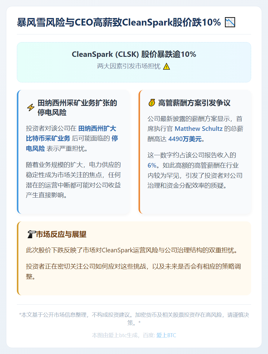 暴风雪风险与CEO高薪致CleanSpark股价跌10%
