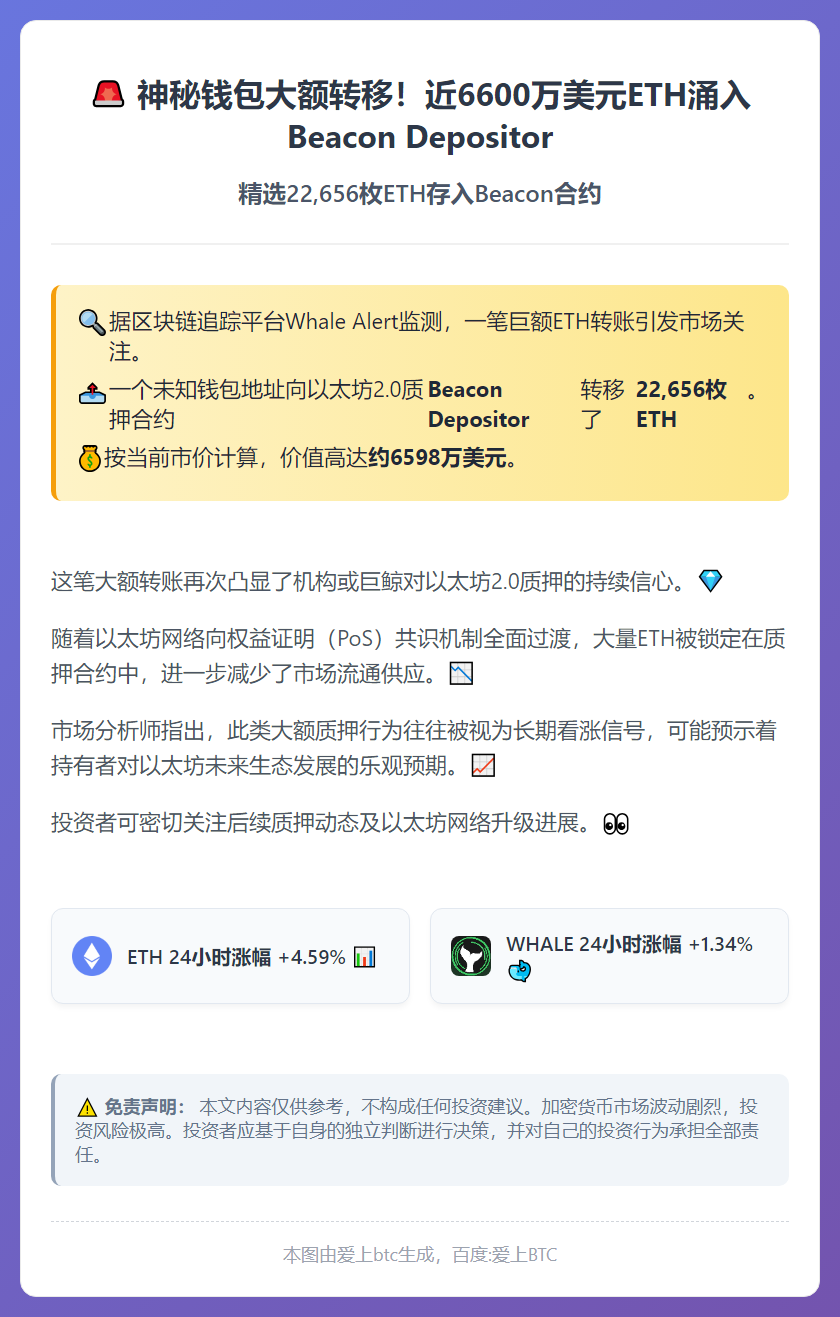 精选22,656枚ETH存入Beacon合约