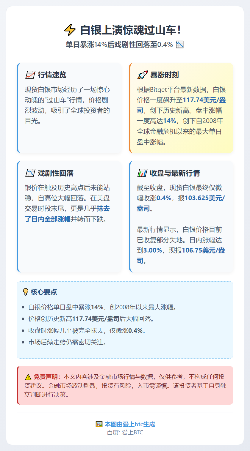 白银暴涨14%后回落至0.4%