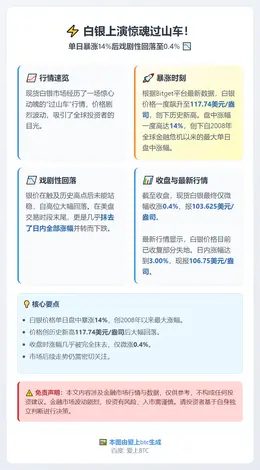 白银暴涨14%后回落至0.4%