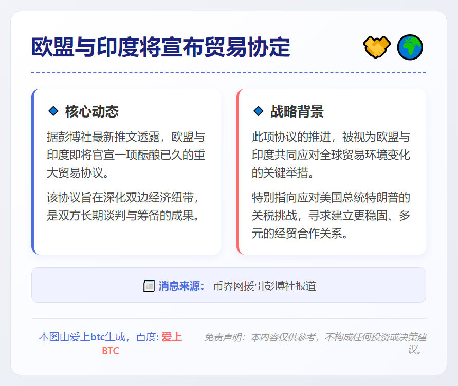 欧盟与印度将宣布贸易协定
