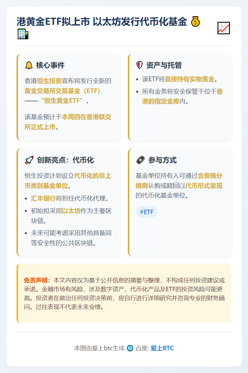 港黄金ETF拟1月29日上市 以太坊发行代币化基金