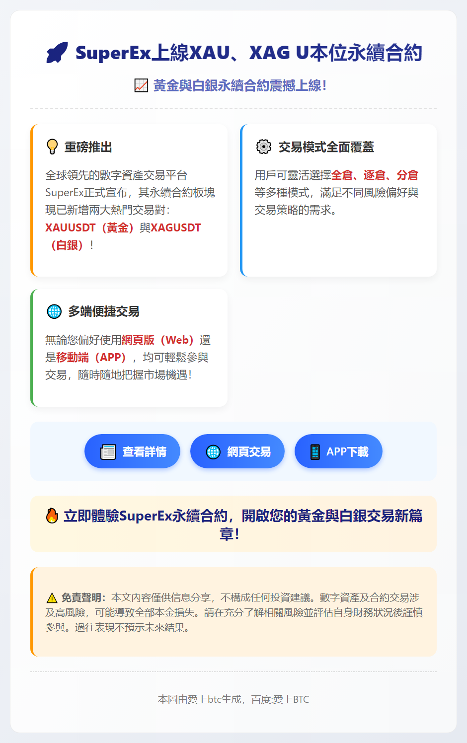 SuperEx上線XAU、XAG U本位永續合約