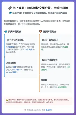 链上晚间：隐私板块空军分歧，巨鲸控风险