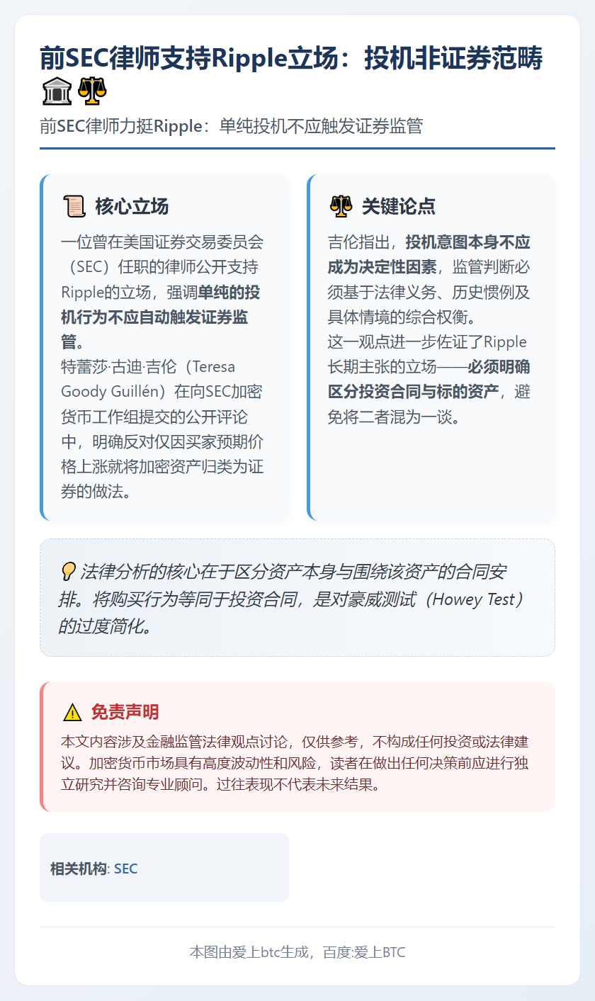 前SEC律师支持Ripple立场：投机非证券范畴