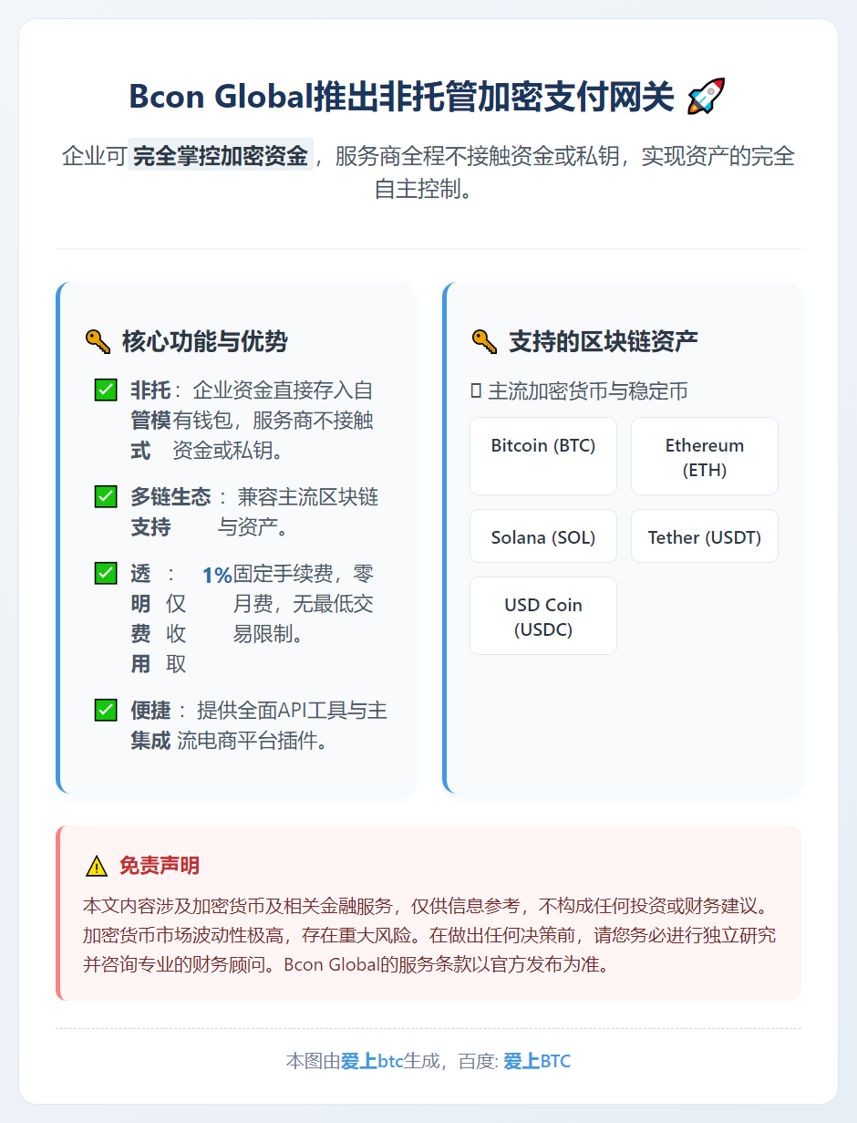 Bcon Global推出非托管加密支付网关