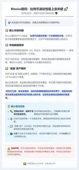Bitwise顾问：比特币波动性是上涨关键