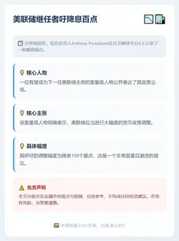 美联储继任者吁降息百点