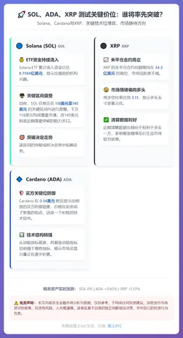 SOL、ADA、XRP 测试关键价位：谁将率先突破？