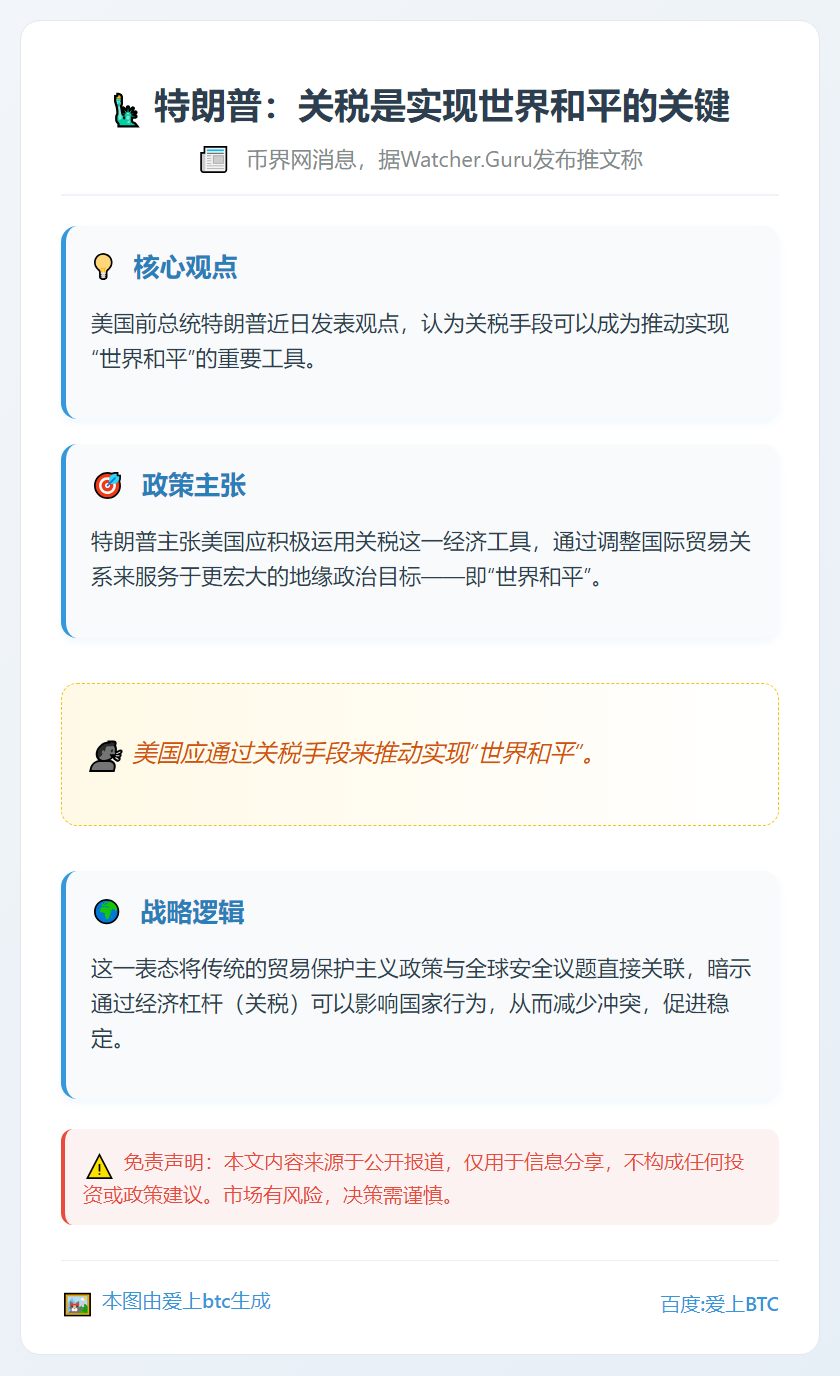 特朗普：关税是实现世界和平的关键