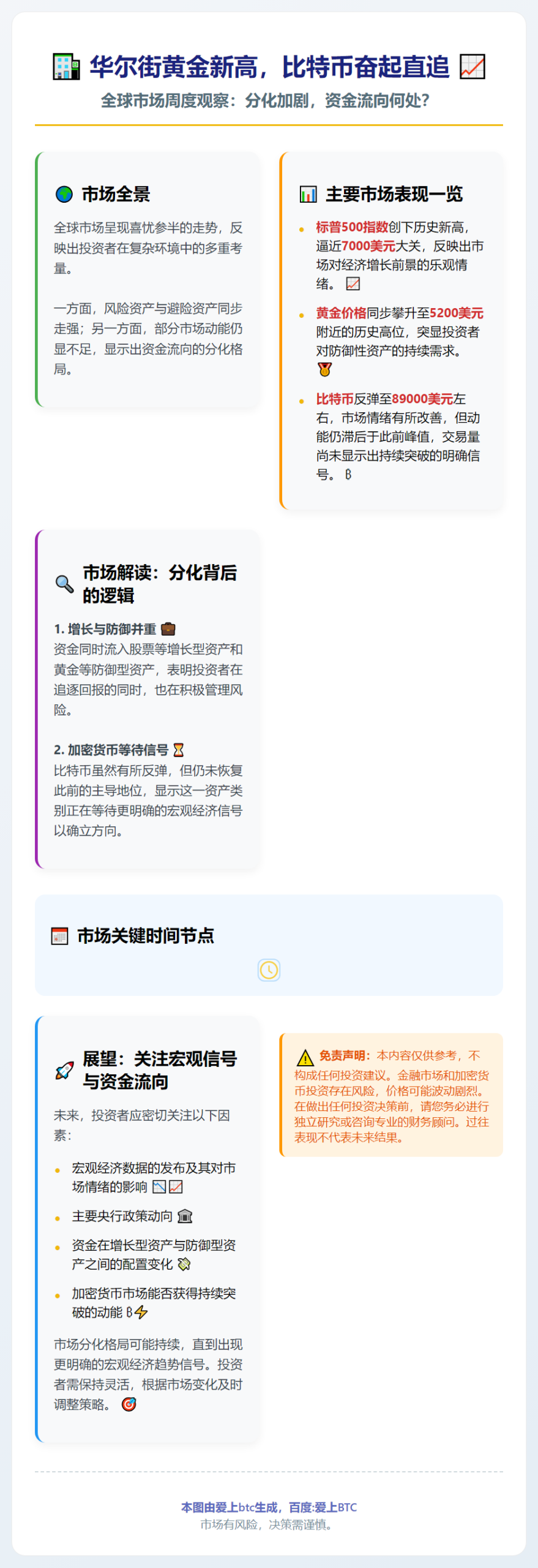华尔街黄金新高，比特币奋起直追