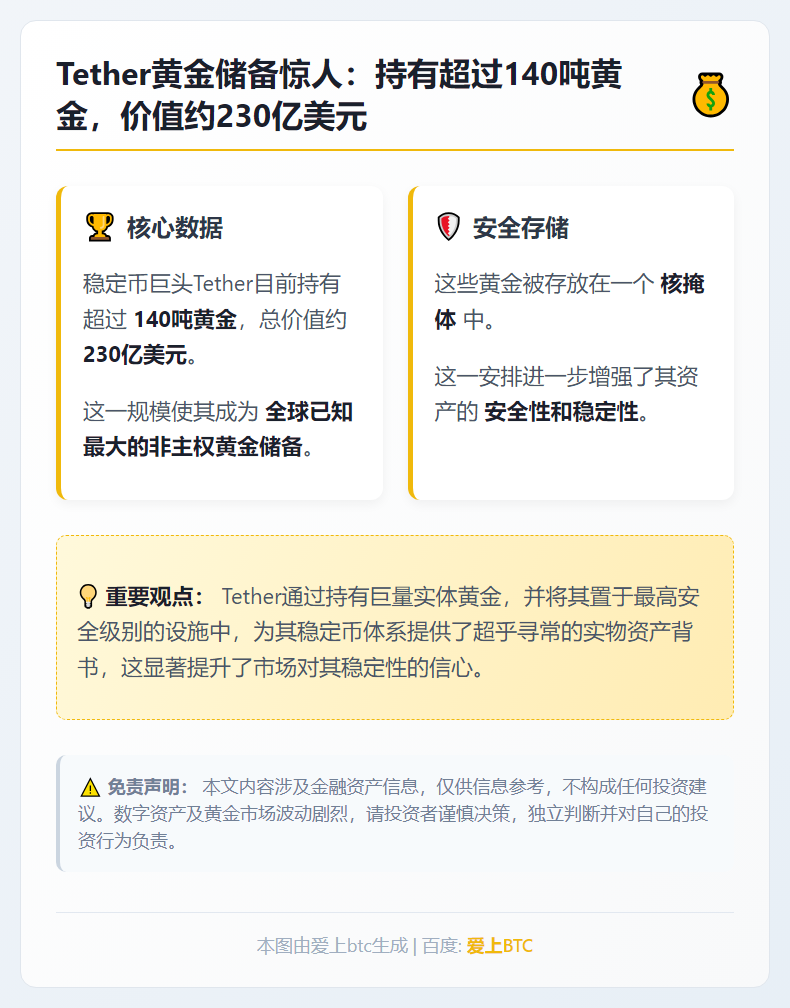 Tether持金140吨价值230亿美元