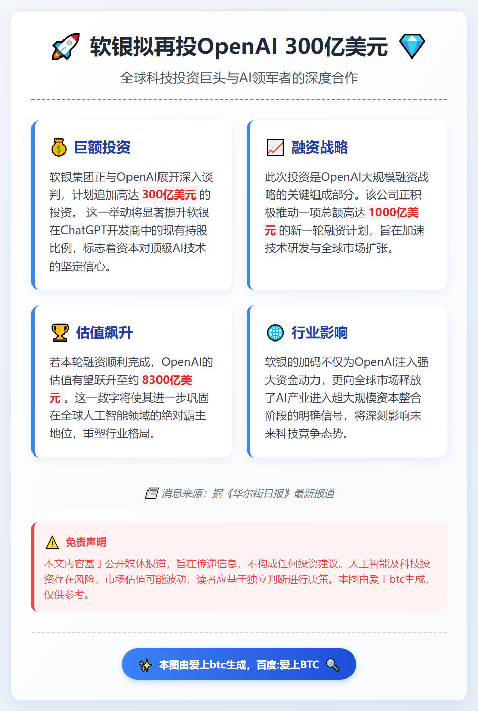 软银拟再投OpenAI 300亿美元