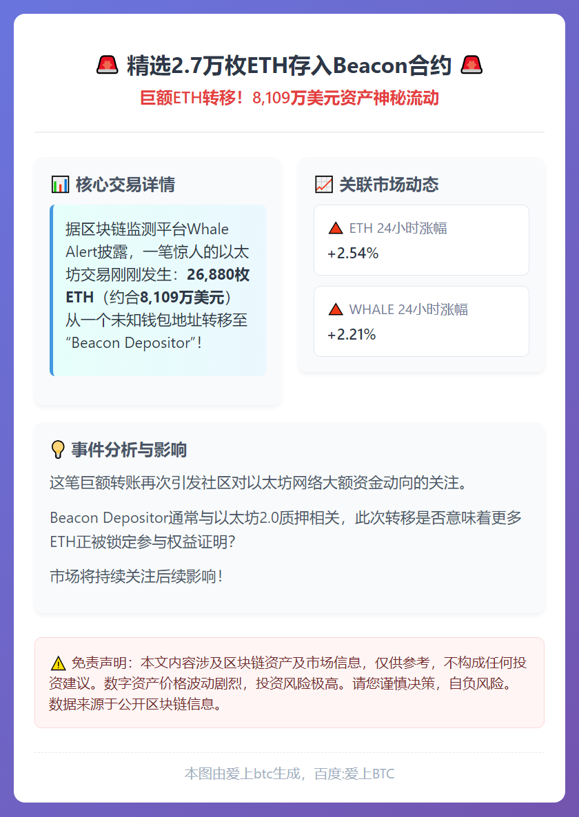 精选2.7万枚ETH存入Beacon合约
