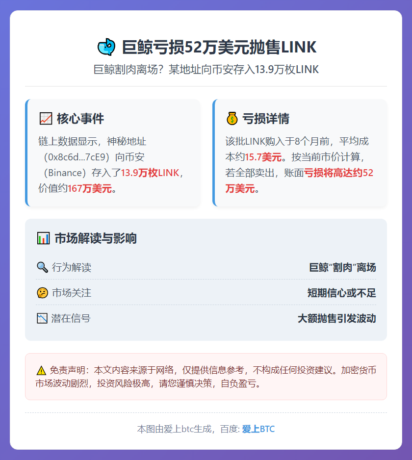 巨鲸亏损52万美元抛售LINK