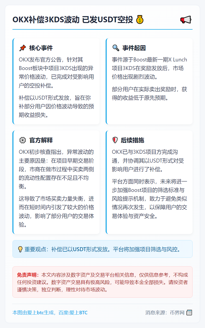 OKX补偿3KDS波动 已发USDT空投