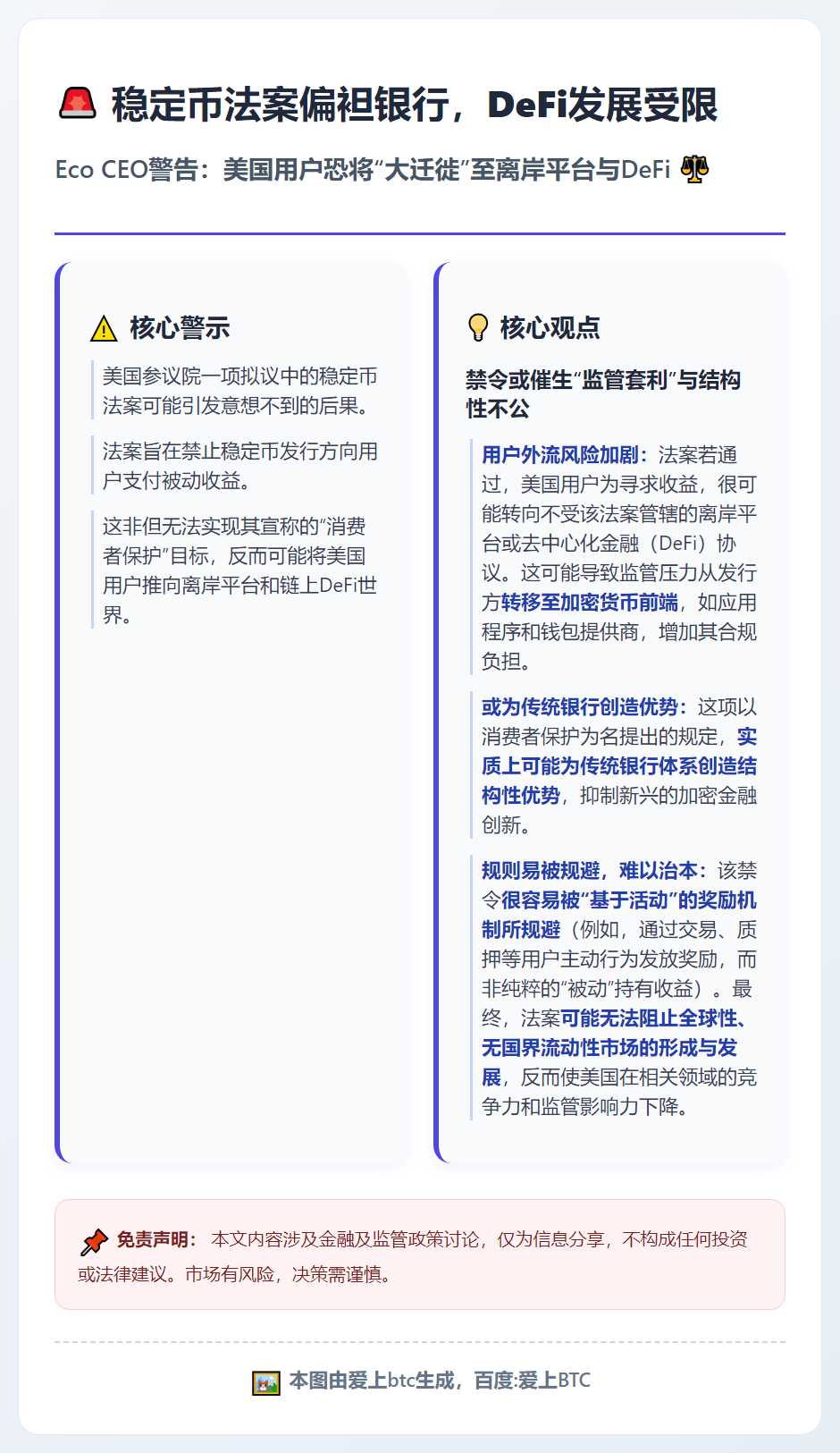稳定币法案偏袒银行，DeFi发展受限